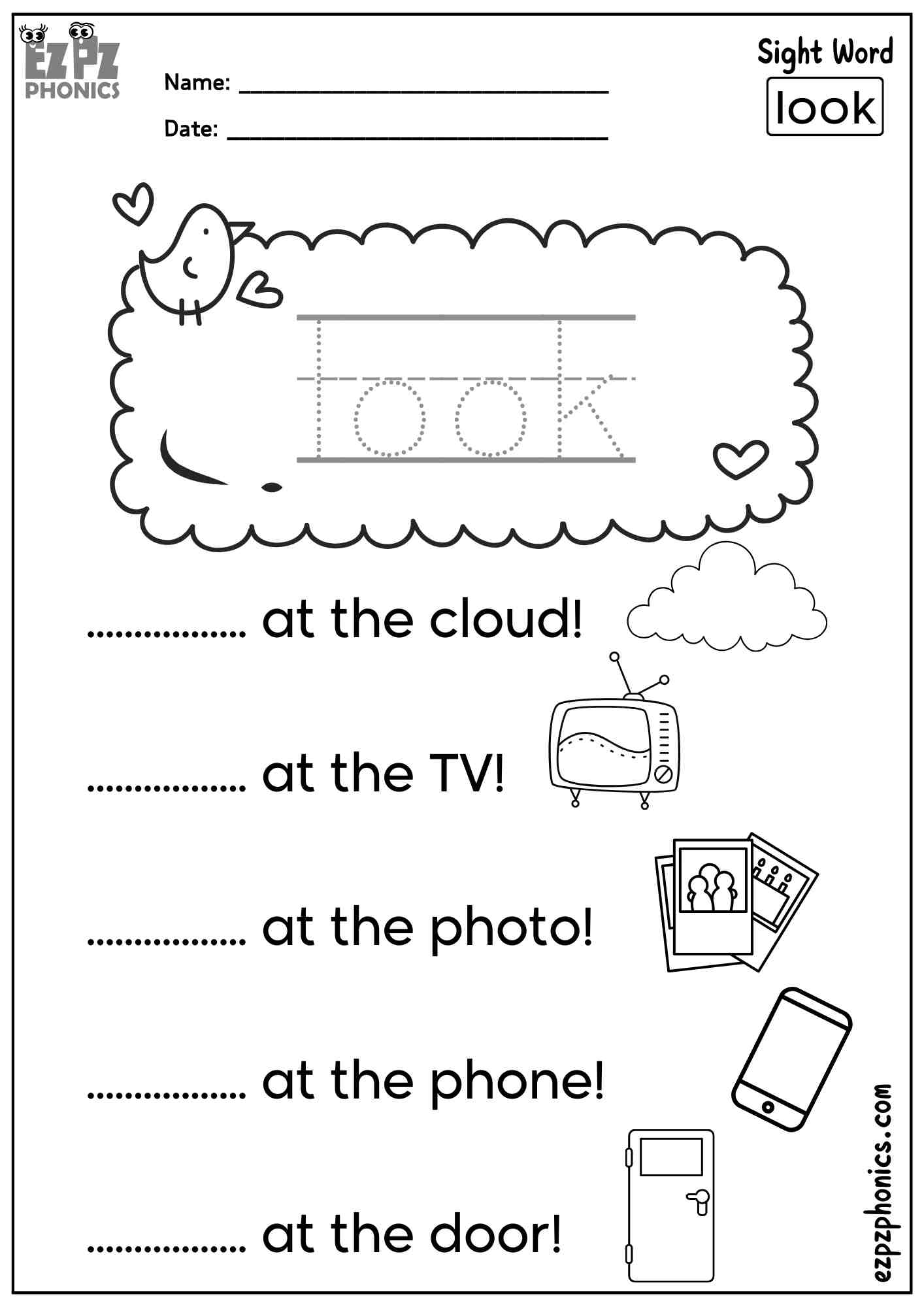 The Word “Look” - Dolch Pre-Kindergarten Sight Words Sentences Worksheet – Free PDF Download